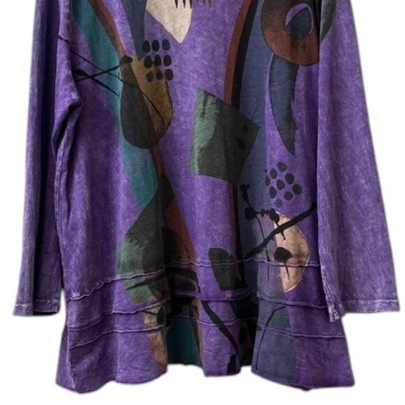 Jess & Jane Purple Mineral Wash Tunic Abstract Geo Print 100% Cotton  Size 1X - Picture 4 of 10